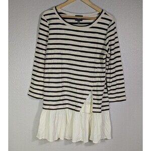 Anthropologie Maeve Black & White Striped Ruffle Hem Tunic Dress Sz S Petite N86